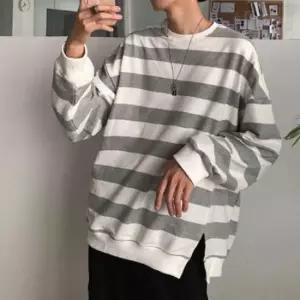 [SBD] 스트라이프 티셔츠 옆트임 데일리룩 오버핏 맨투맨