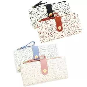 일본식 귀여운 고양이 여성용 지퍼 장지갑