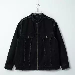 [옷자락]남자 여자 빈티지 컷오프 하이넥 스트릿 데님 자켓