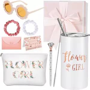 시에라 9개 플라워 걸 프로포즈 선물 세트 맞춤 텀블러와 빨대 신부 상자 캔버스 가방 선글라스 헤어 링