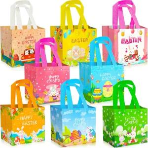 이빈다다 8개의 PCS 부활절 바구니 포장 세트 재사용 가능한 가방 손잡이 달걀 사냥 사탕 파티를 위한