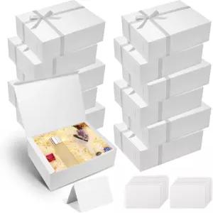 뚜껑이 있는 12개의 대형 흰색 선물 상자 리본이 달린 12x9x4인치 접이식 포장 파티용 발렌타인데이 결혼식