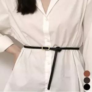 타원버클 얇은 벨트 원피스 합성 골드 레더 셔츠 여성