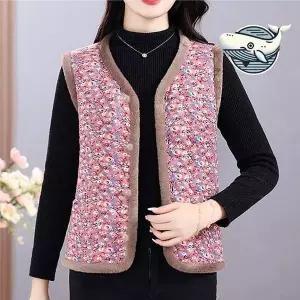 여성용 패턴 누빔 조끼 따뜻한 융털 어르신