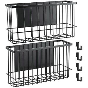 NiHome 마그네틱 금속 바구니 정리함, 건조기 볼 홀더, 2PCS 중형 및 소형 다용도 주방 사무실 보관함 최대 14파운드, 냉장고 또는 모든 자성 표면(블랙)에 쉽게 부착할