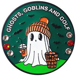 비 더 볼 4U 할로윈 골프 마커 - 오스트리아 크리스탈과 스파이더 마그네틱 모자 클립이 있는 호박 스파이스 고스트, 33mm 블랙 니켈, 핸드 페인팅