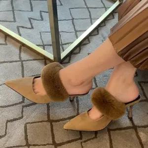 인기상품 리얼토끼털 스트랩 포인트 세련된 하이힐 뮬 슈즈 5FWY [WFK5SND_260405]