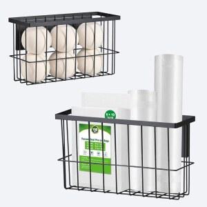 세탁실 정리 및 보관용 자석 바구니 냉장고 건조기 볼 홀더 2개, 세탁실용 보푸라기 홈 정리, 주방 사무실 교실 (블랙, L&XL-2개)