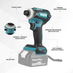 슈퍼팬 SP171 브러쉬리스 무선 임팩트 드라이버 - 배터리 프리 충전식 파워툴 (마키타 18V 호환)