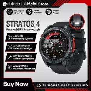 가민피닉스 Zeblaze Stratos 4 GPS 스마트 시계 143 AMOLED 디스플레이 내장 나침반 기압 고도계 손전등 음
