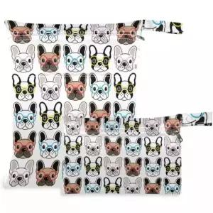 Visesunny French Bulldog 지퍼 포켓이 있는 ?백 2개 세탁 가능 재사용 가능한 넉넉한 공간 여행