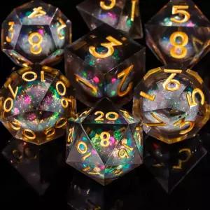 DnD용 액체 코어 주사위 샤프 에지 던전 앤 드래곤용 다면체 세트 7개 D 및 선물