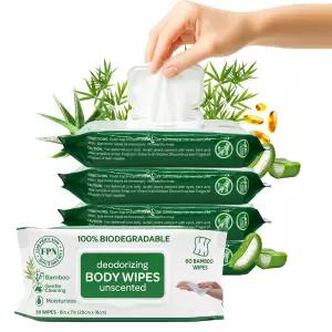 FPN 바디 물티슈 대형 4ct 240 대나무 탈취 - 무향 보습 식물성 여행용 헬스장 노인용 린스 목욕용 없음