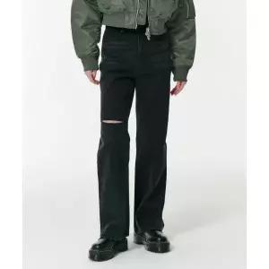 MUSINSA STANDARD WOMAN 우먼즈 슬래쉬 루즈 스트레이트 데님 팬츠 [워시드 블랙]