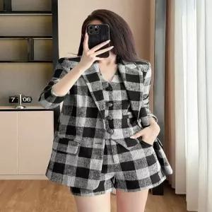 여자 핑크 세트 코트 반바지 정장 정장세트 체크 3종 원픽1