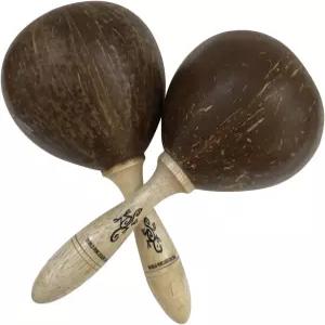 대형 코코넛 마라카스 셰이커 페어 2 - 정통 월드 퍼커션 악기 천연 마감 단단한 나무 손잡이 USA의 자갈과