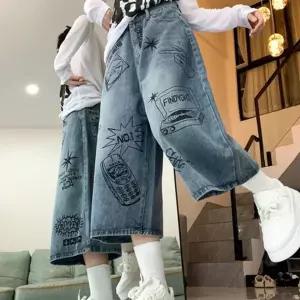 캐주얼 꾸안꾸 데님팬츠LDN-20250253 스트릿룩 코디 7부바지 그래픽