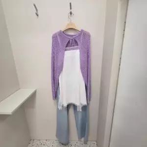 에잇컨셉 HC17 썸머볼레로 퍼플 볼레로가디건 여자 봄여름 미니가디건 크롭 리본 연보