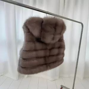 페이크퍼 후드 조끼 인조 따뜻한 모피 오버핏 크롭