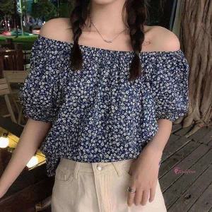 여성용 밴딩 플라워무늬 블라우스 오프숄더 여름용tuv386