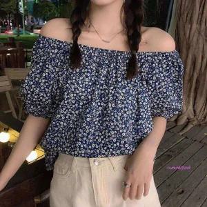 여성용 플라워무늬 블라우스 밴딩 여름용 오프숄더yza916