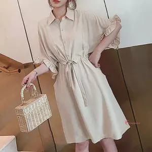 반팔 수유복 셔츠원피스 카라 허리 조절가능 가슴지퍼hij793