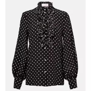 발렌티노 폴카 도트 실크 크레이프 드 신 블라우스 TP557787884