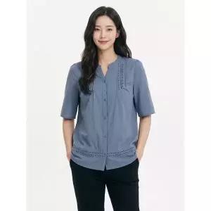 [하프클럽/크로커다일레이디]블루 레이스 브이넥 면혼방 블라우스 CLCMTS125