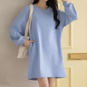 베이직포켓 라운드박스 긴팔원피스 여성데일리 빅사이즈 루즈핏 롱티셔츠 면캐주얼