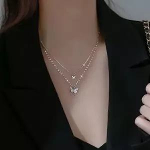 레이어드 여성 목걸이 펜던트 나비 목걸이 두줄 체인 데일리