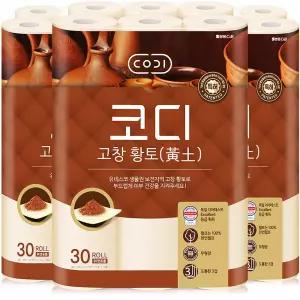 코디 고창 황토 3겹 화장지 30m 30롤 3팩 (90롤)