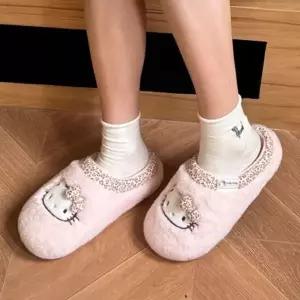 ( )핑크 호피 실내용 슬리퍼 겨울 거실화 털 실내화 보온용 푹신한 캐릭터 신발_24759680
