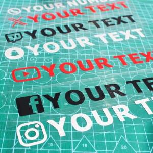 사용자 정의 텍스트 자동차 스티커 내 이름 Instagram Facebook 로고 웹 사이트 X YouTube 채널 Snapchat T