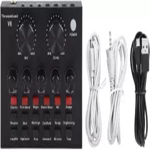 Pilarmuture V8 사운드 카드 오디오 어댑터 라이브 방송 Ktv 음성 채팅용 더블 휴대폰 전화 컴퓨터용 외장