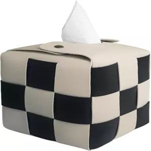 티슈 박스 커버 금속 버클이 있는 사각 PU 가죽 홀더 체크 침실용 장식 정리함 화장대 나이트스탠드 욕실