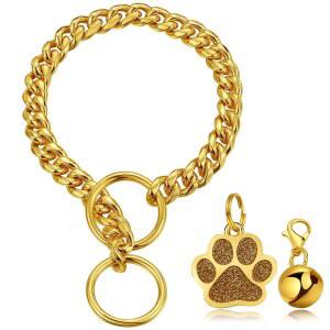 럭스라이프 골드 중형 금속 강아지용 칼라 쿠바 슬립 소형 체인 스틸 스테인리스 10MM 12 벨스 대형견용 링크 도그