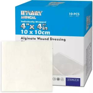 HTLARY 칼슘 알지네이트 드레싱 패드 궤양용 4x4 인치 멸균 논스틱 거즈 - 흡수력이 뛰어난 10 개의 개별