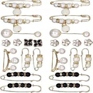 슈이엘라이 24Pcs 여성용 진주 브로치 핀 카디건 셔츠용 스웨터 숄 클립 청바지 스커트 허리 장식