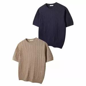 [하프클럽/해리슨]1+1 클래식 기본 라운드 니트 반팔 HA-1497 WESC1031