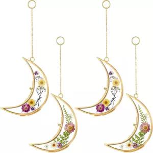 라인쉐이딩 4개 유리 프레스 플라워 프레임 이중 달 모양 액자 꽃 황동 걸이 사진 갤러리 아트워크