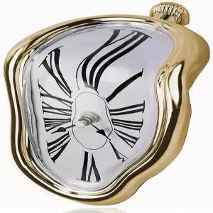 이악세아 멜팅 선반 시계 아트 데코 - 살바도르 달리 초현실적인 드리핑 밝은 금색 광택 및 책상 선물 8x4