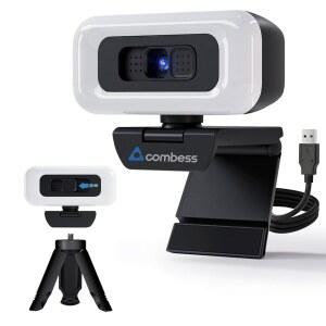 컴스 웹캠 PC용 - PC 카메라 1080P, 개인정보 보호 셔터 및 삼각대 자동 초점 기능이 있는 데스크탑 컴퓨터 웹캠, 듀얼 노이즈-USB 플러그 앤 플레이, 마이크 취소, 조명 보정,