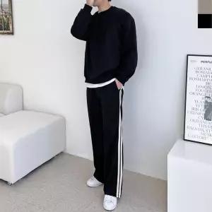 남자 사선 맨투맨 트랙 팬츠 세트 패션 데일리 웨어상하 일자바지 와이드 커플 오버핏 트레이닝