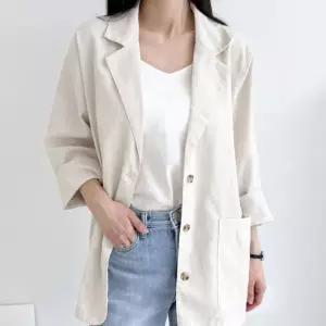 여성 간절기 데일리 캐주얼 오버핏 린넨 긴팔 자켓넨자켓 재킷 넨재킷 마자켓 오버 출퇴근룩 출근