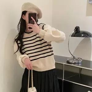 여성 2컬러 니트 블라우스 일체형 팔소매 셔링 포인트(HSJ-WFFLQLC)