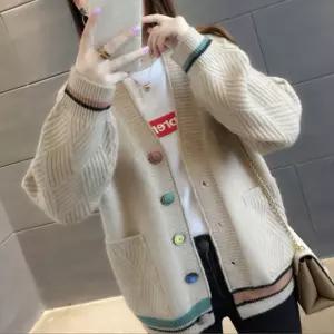 여성 가디건 니트 브이넥 캐주얼 컬러 단추루즈 기본 가을 패션 무지 스런