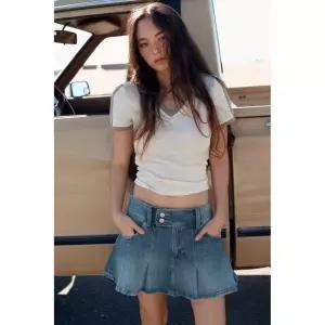 ZARA 자라 TRF 데님 플리츠 스커트 - 라이트 블루 136689