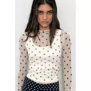 ZARA 자라 도트 세미 시스루 니트 탑 - 화이트 / 블랙 145768