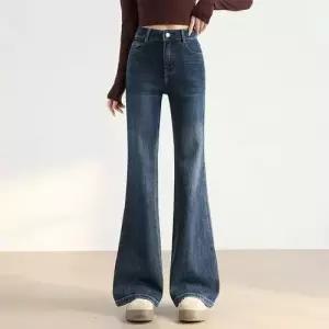 여성용 바지 봄 데님 롱 트렌디 아이템 청바지 와이드 부츠컷 머메이드 하이웨스트 슬림핏 HT1