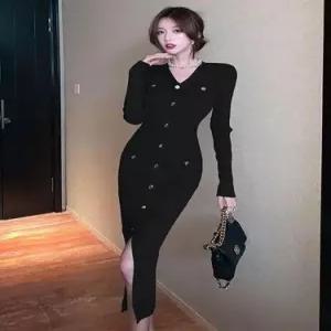 니트 원피스 치마 롱 여사친 가을 매일예쁜 브이넥 슬림핏 추동 프렌치 인기3